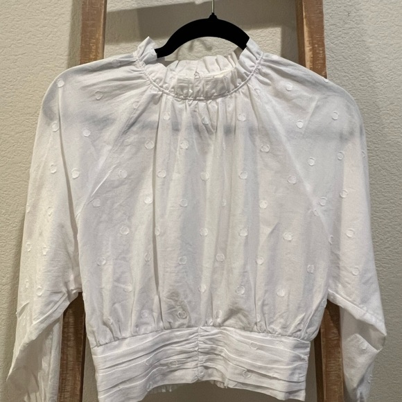 Anthropologie Tops - Anthropologie Maeve White Ruched 3/4 Sleeve Crop Blouse